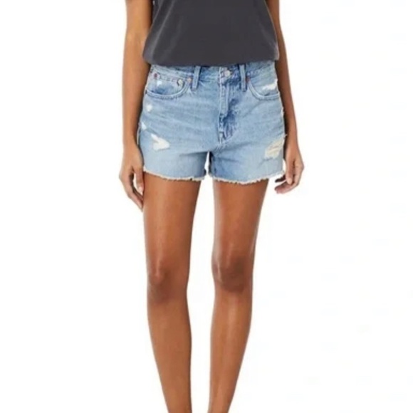Madewell Pants - Madewell High Rise Relaxed Denim Shorts Cotton Distressed Cut Off Raw Hem Sz 27